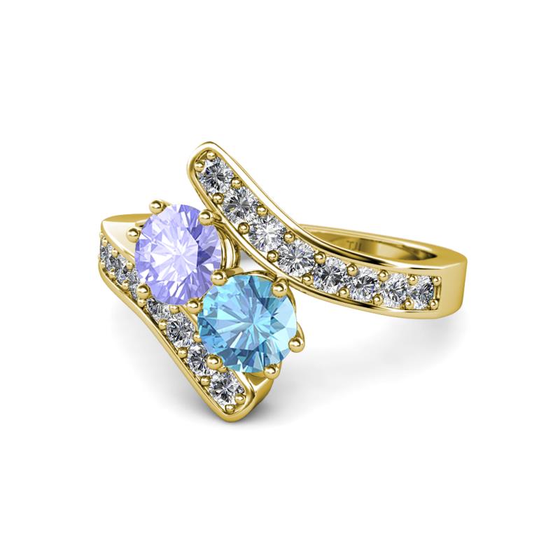 Eleni Tanzanite and Blue Topaz with Side Diamonds Bypass Ring 