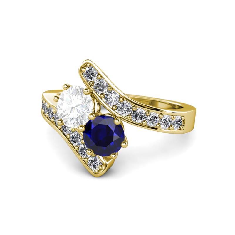 Eleni White and Blue Sapphire with Side Diamonds Bypass Ring 