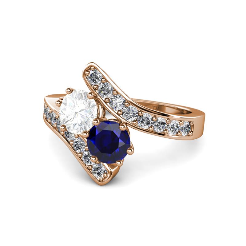 Eleni White and Blue Sapphire with Side Diamonds Bypass Ring 