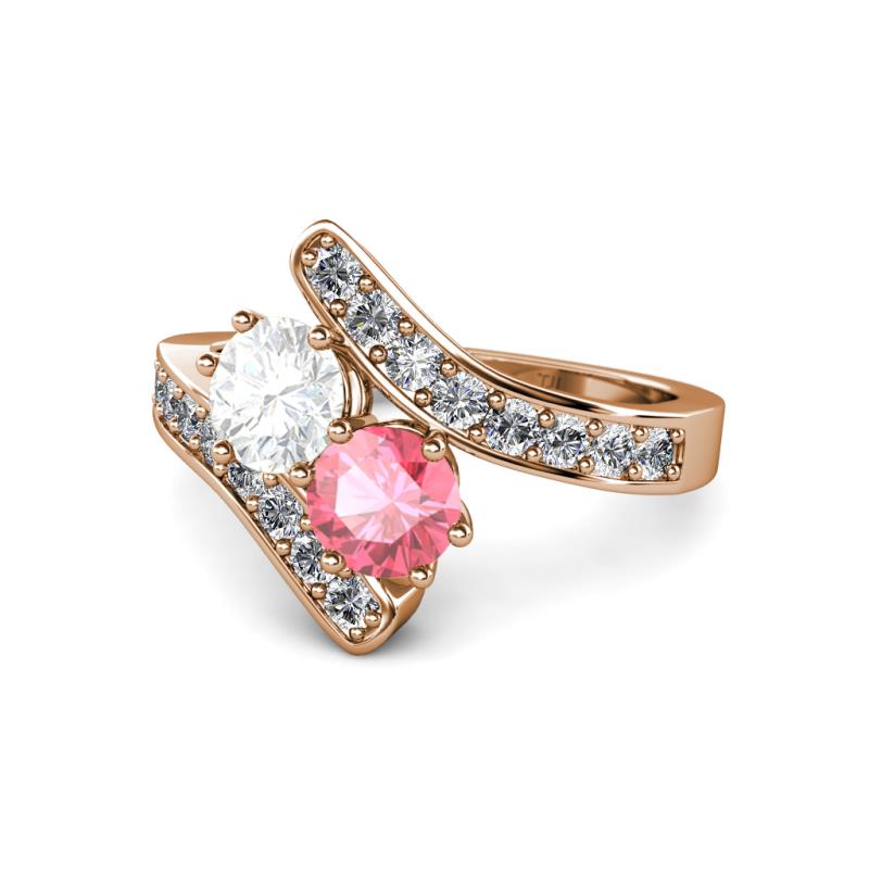 Eleni White Sapphire and Pink Tourmaline with Side Diamonds Bypass Ring 