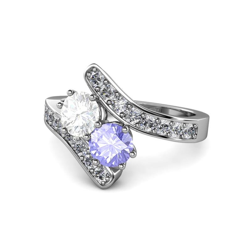 Eleni White Sapphire and Tanzanite with Side Diamonds Bypass Ring 