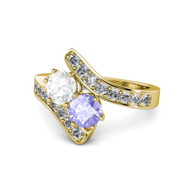 Eleni White Sapphire and Tanzanite with Side Diamonds Bypass Ring 