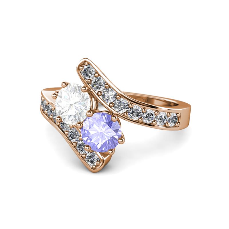 Eleni White Sapphire and Tanzanite with Side Diamonds Bypass Ring 