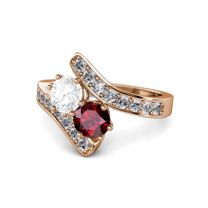 Eleni White Sapphire and Ruby with Side Diamonds Bypass Ring 