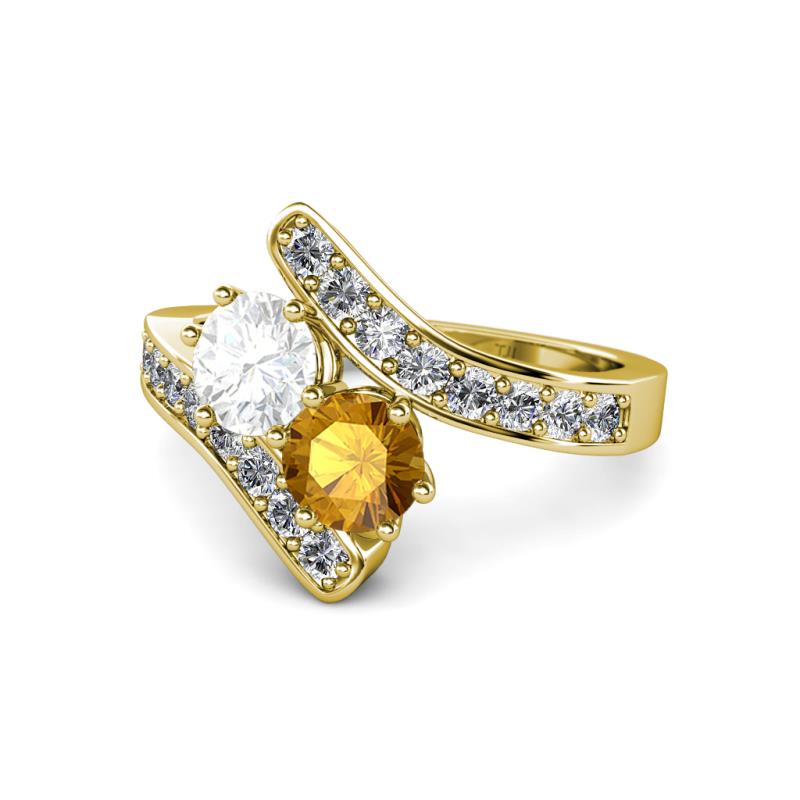 Eleni White Sapphire and Citrine with Side Diamonds Bypass Ring 
