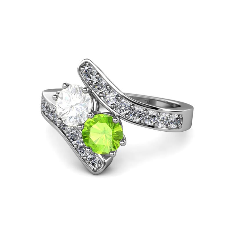 Eleni White Sapphire and Peridot with Side Diamonds Bypass Ring 