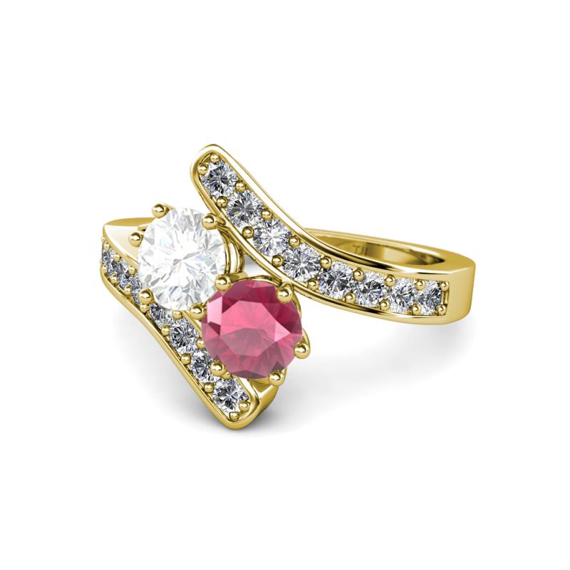 Eleni White Sapphire and Rhodolite Garnet with Side Diamonds Bypass Ring 