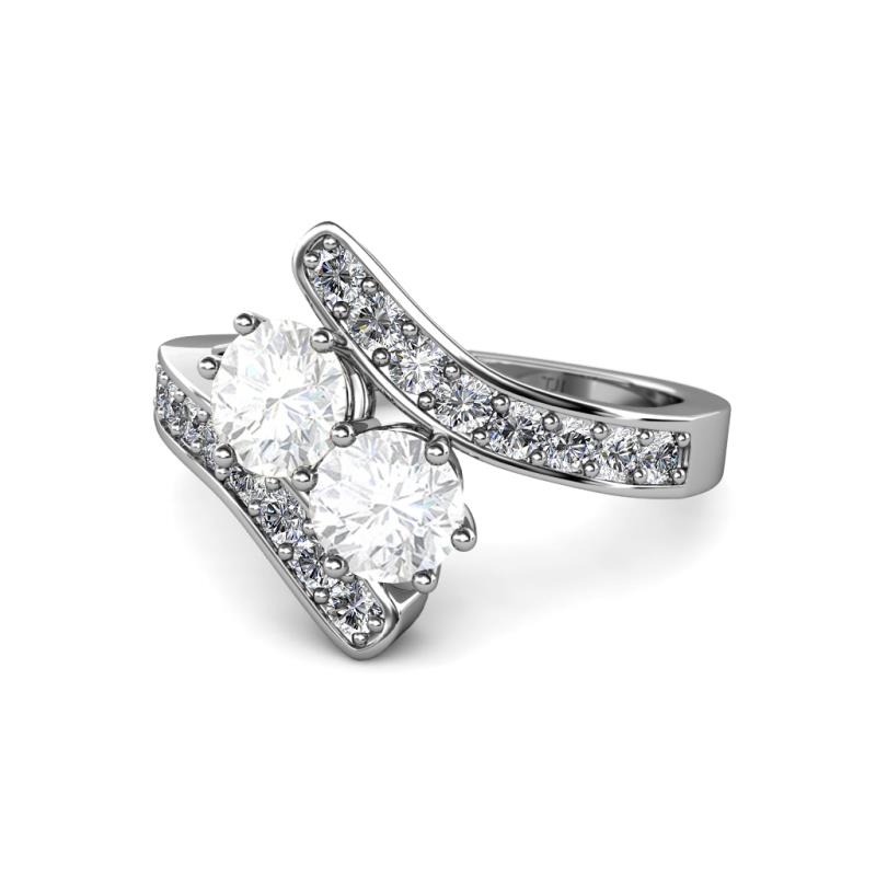 Eleni White Sapphire with Side Diamonds Bypass Ring 