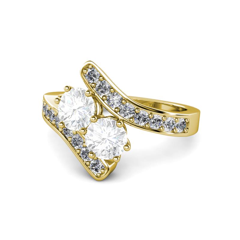 Eleni White Sapphire with Side Diamonds Bypass Ring 