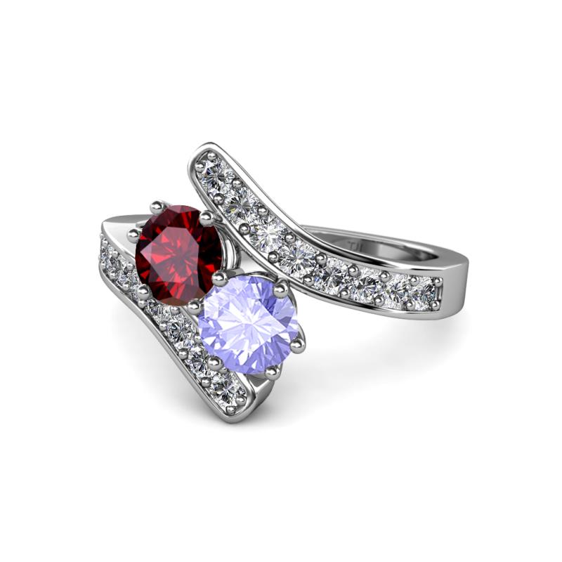 Eleni Ruby and Tanzanite with Side Diamonds Bypass Ring 