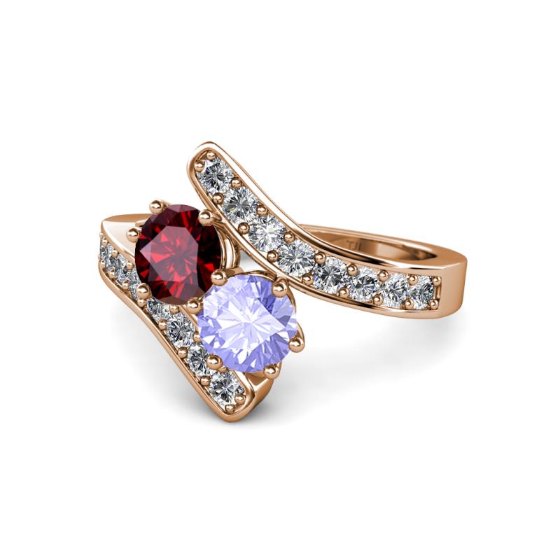 Eleni Ruby and Tanzanite with Side Diamonds Bypass Ring 
