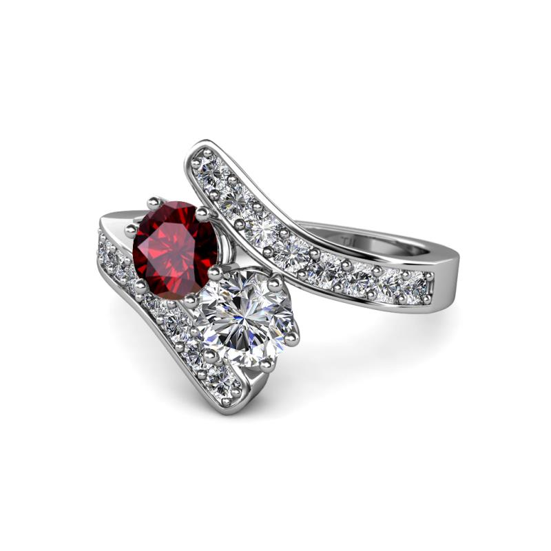 Eleni Ruby and Diamond with Side Diamonds Bypass Ring 