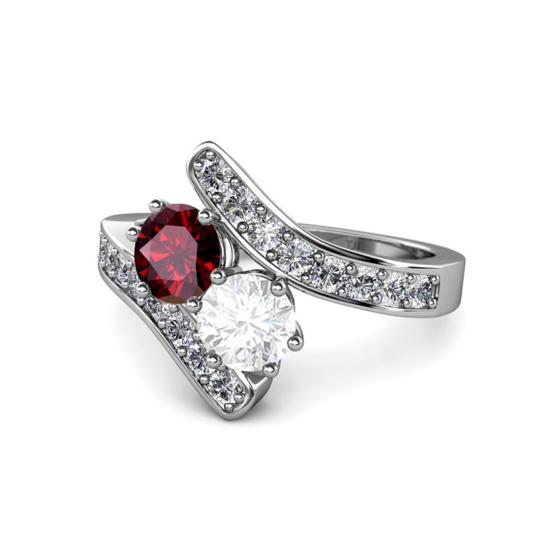 Eleni Ruby and White Sapphire with Side Diamonds Bypass Ring 