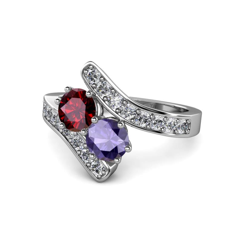Eleni Ruby and Iolite with Side Diamonds Bypass Ring 