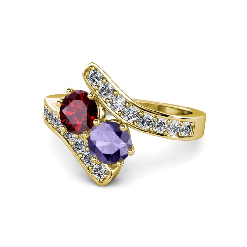 Eleni Ruby and Iolite with Side Diamonds Bypass Ring 