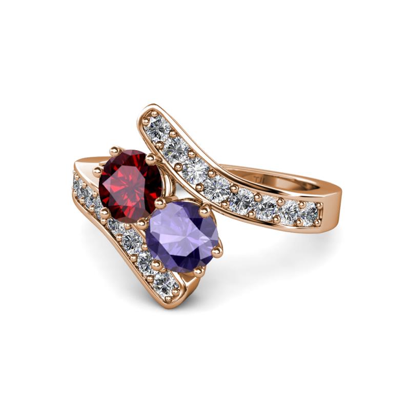 Eleni Ruby and Iolite with Side Diamonds Bypass Ring 