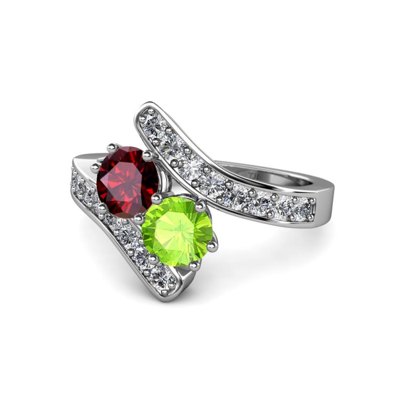 Eleni Ruby and Peridot with Side Diamonds Bypass Ring 
