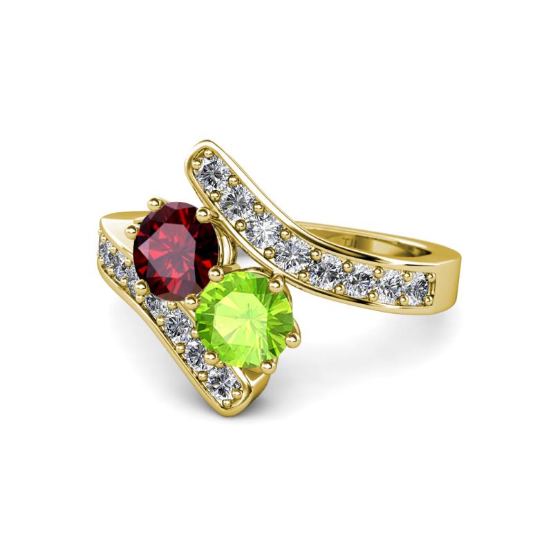 Eleni Ruby and Peridot with Side Diamonds Bypass Ring 
