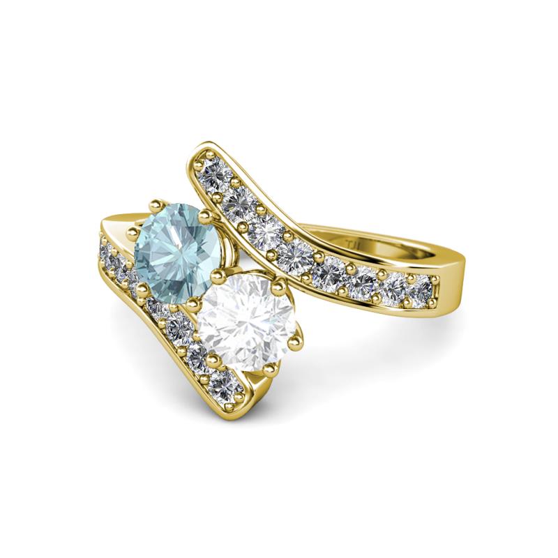 Eleni Aquamarine and White Sapphire with Side Diamonds Bypass Ring 