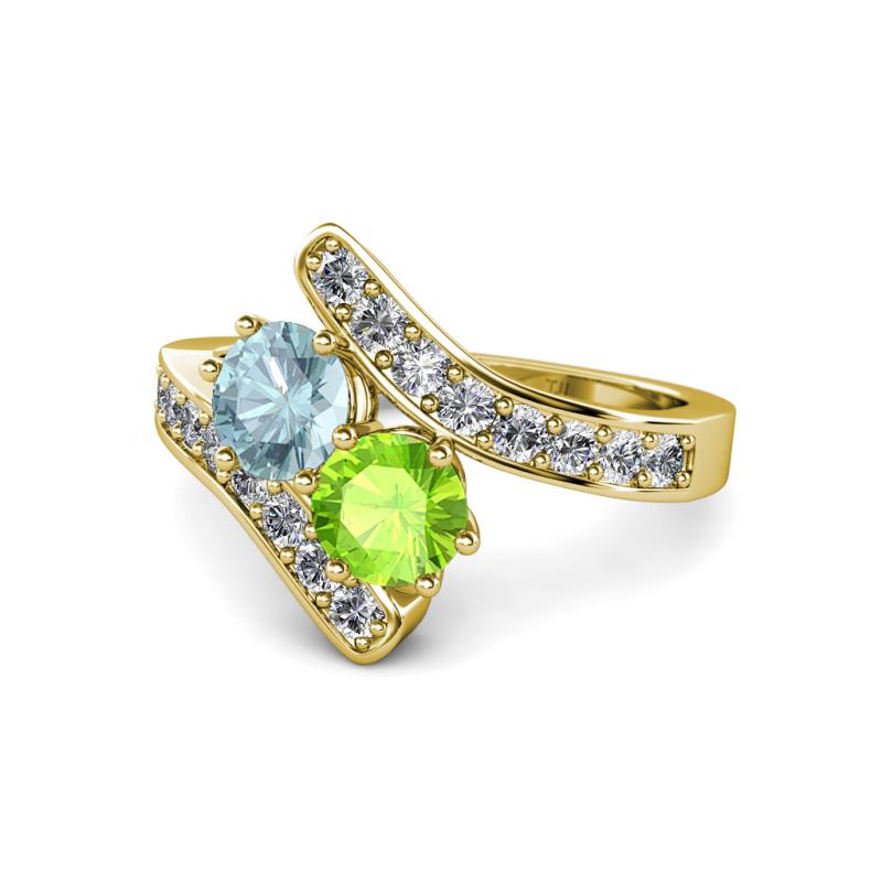 Eleni Aquamarine and Peridot with Side Diamonds Bypass Ring 