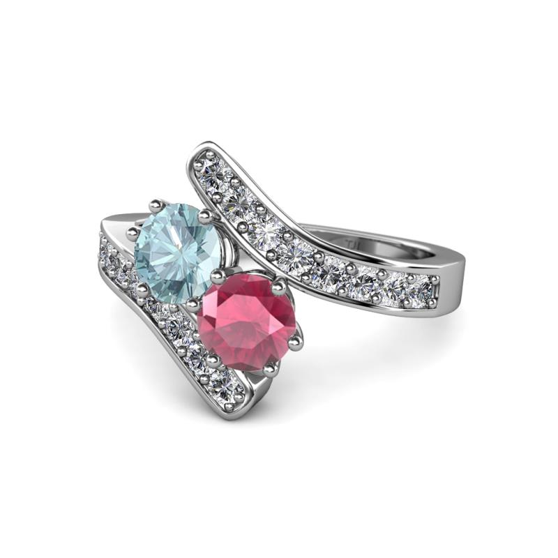 Eleni Aquamarine and Rhodolite Garnet with Side Diamonds Bypass Ring 