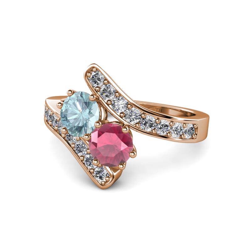 Eleni Aquamarine and Rhodolite Garnet with Side Diamonds Bypass Ring 