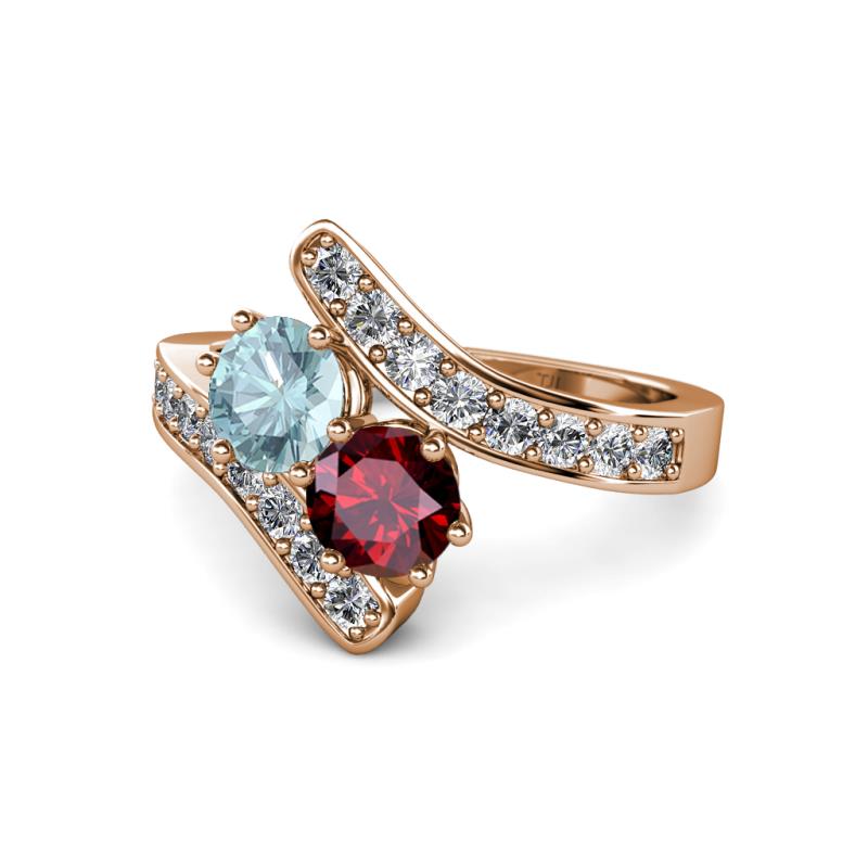 Eleni Aquamarine and Ruby with Side Diamonds Bypass Ring 