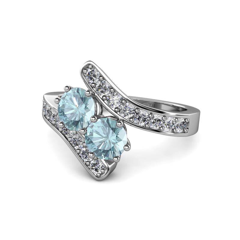 Eleni Aquamarine with Side Diamonds Bypass Ring 