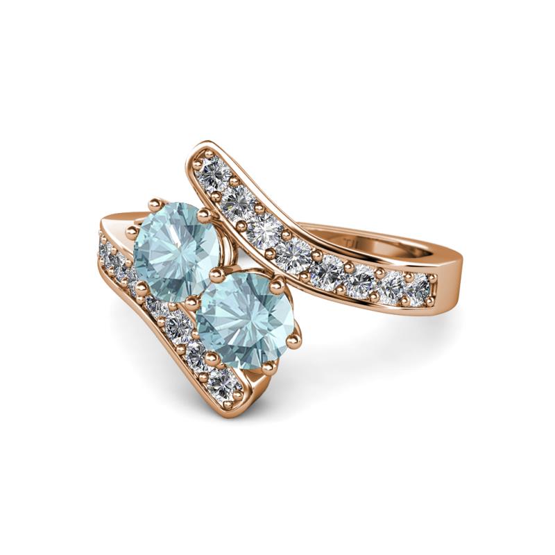 Eleni Aquamarine with Side Diamonds Bypass Ring 