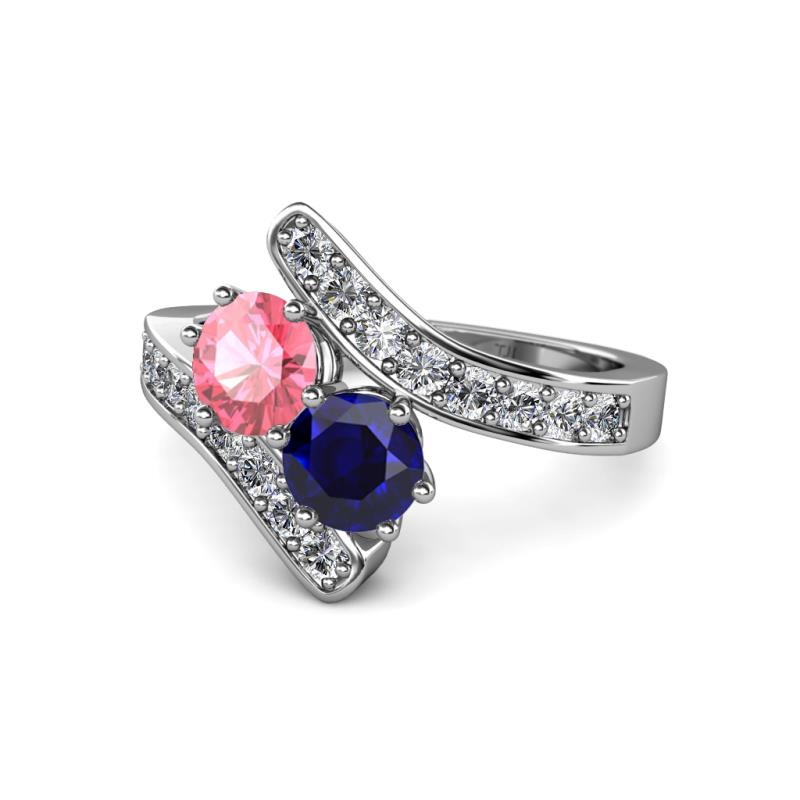 Eleni Pink Tourmaline and Blue Sapphire with Side Diamonds Bypass Ring 