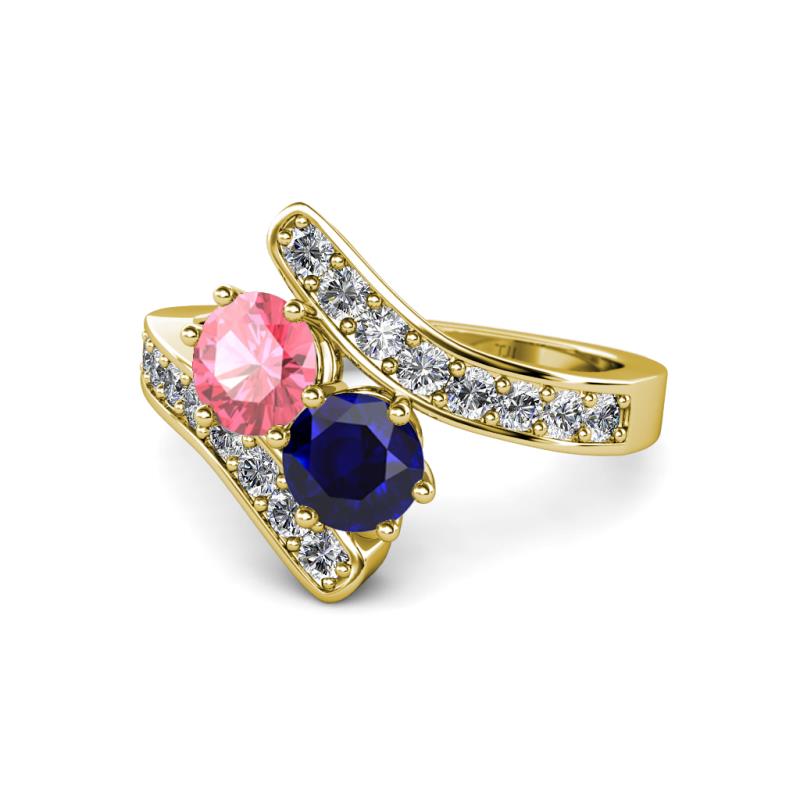 Eleni Pink Tourmaline and Blue Sapphire with Side Diamonds Bypass Ring 