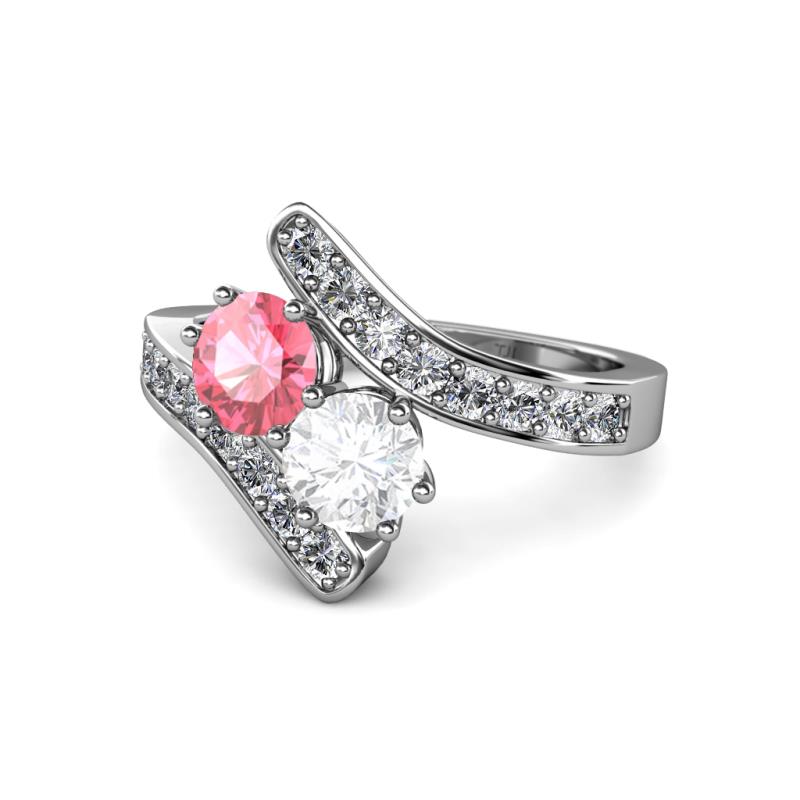 Eleni Pink Tourmaline and White Sapphire with Side Diamonds Bypass Ring 