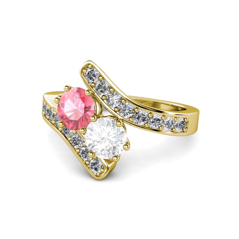 Eleni Pink Tourmaline and White Sapphire with Side Diamonds Bypass Ring 