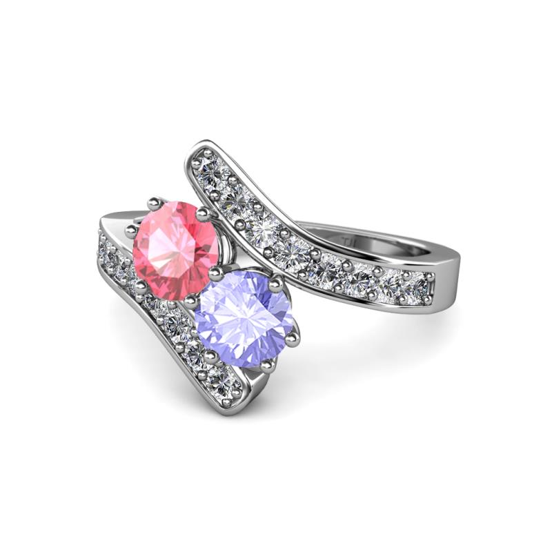 Eleni Pink Tourmaline and Tanzanite with Side Diamonds Bypass Ring 