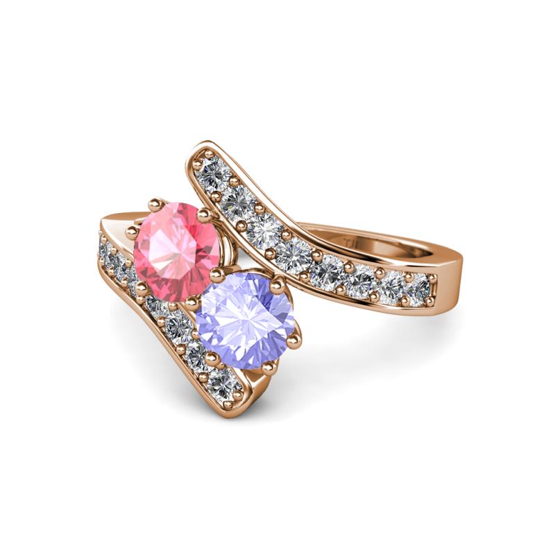 Eleni Pink Tourmaline and Tanzanite with Side Diamonds Bypass Ring 