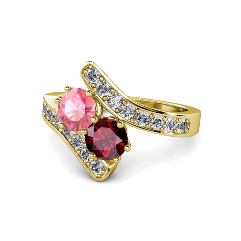 Eleni Pink Tourmaline and Ruby with Side Diamonds Bypass Ring 