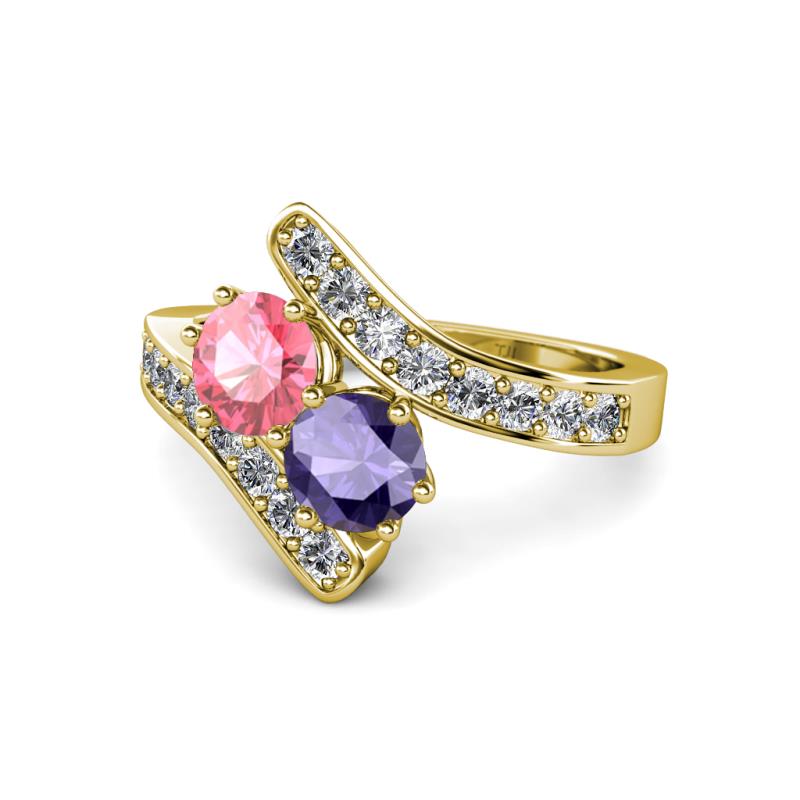 Eleni Pink Tourmaline and Iolite with Side Diamonds Bypass Ring 
