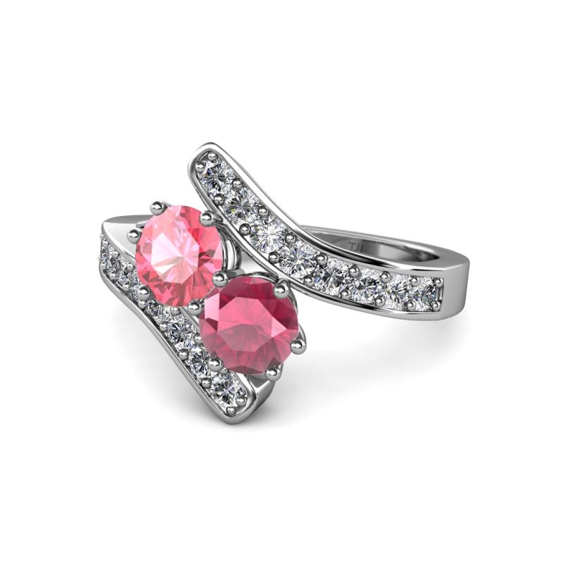 Eleni Pink Tourmaline and Rhodolite Garnet with Side Diamonds Bypass Ring 