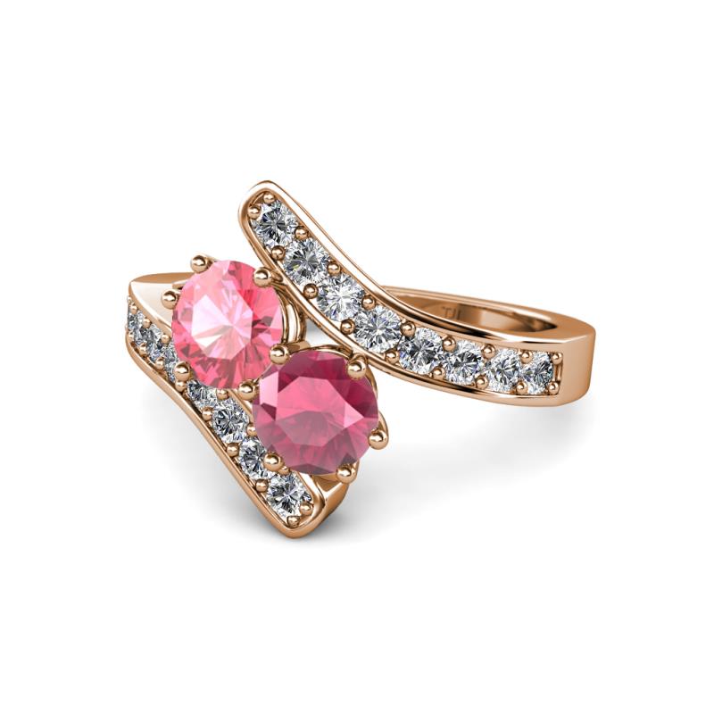 Eleni Pink Tourmaline and Rhodolite Garnet with Side Diamonds Bypass Ring 