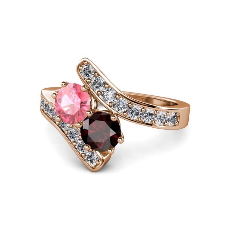 Eleni Pink Tourmaline and Red Garnet with Side Diamonds Bypass Ring 