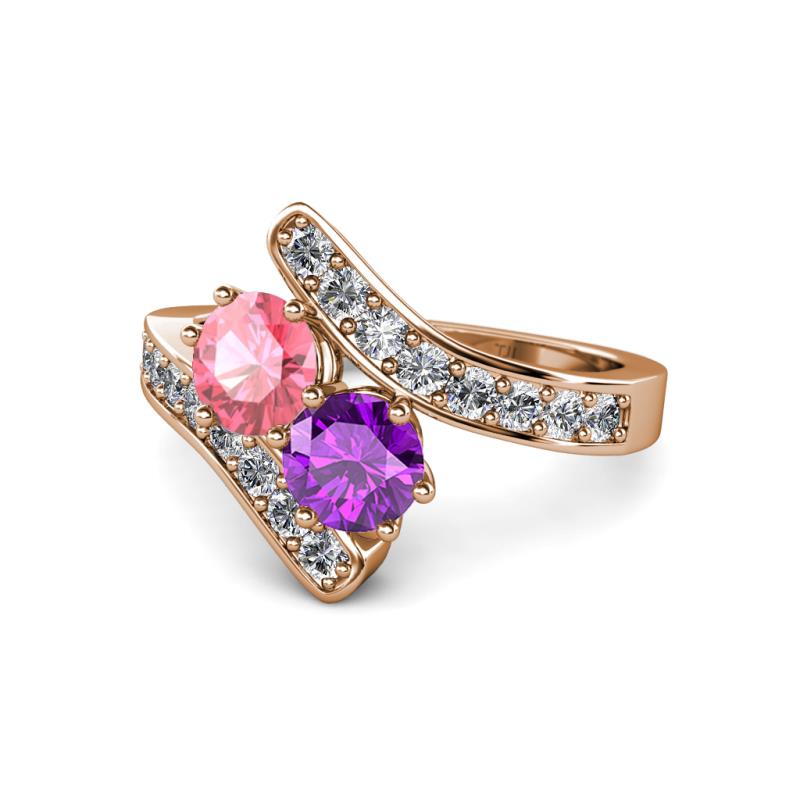 Eleni Pink Tourmaline and Amethyst with Side Diamonds Bypass Ring 