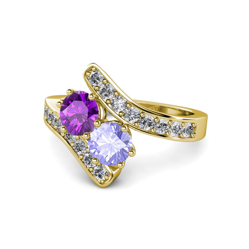 Eleni Amethyst and Tanzanite with Side Diamonds Bypass Ring 
