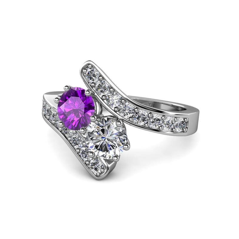 Eleni Amethyst and Diamond with Side Diamonds Bypass Ring 