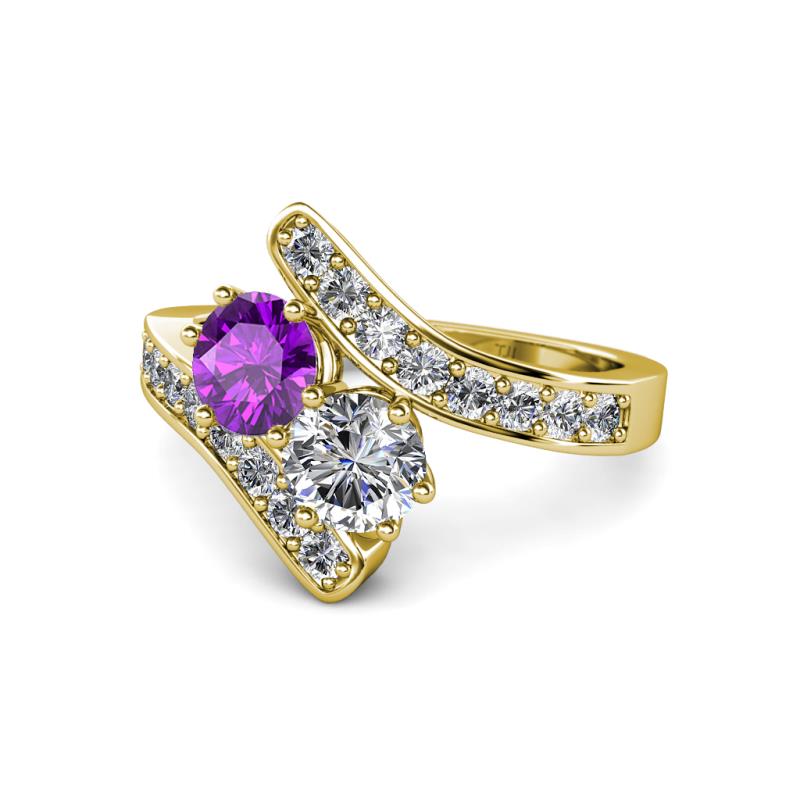 Eleni Amethyst and Diamond with Side Diamonds Bypass Ring 