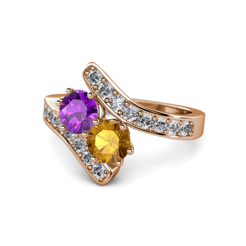 Eleni Amethyst and Citrine with Side Diamonds Bypass Ring 