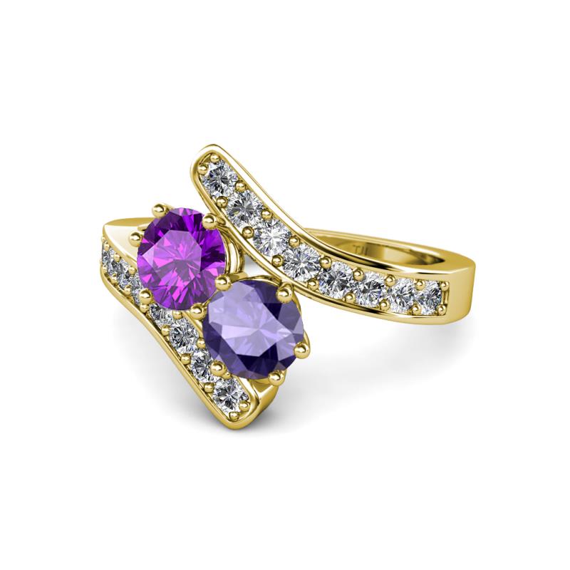 Eleni Amethyst and Iolite with Side Diamonds Bypass Ring 