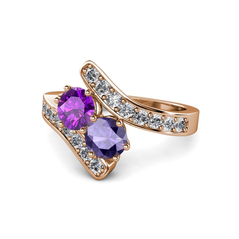 Eleni Amethyst and Iolite with Side Diamonds Bypass Ring 