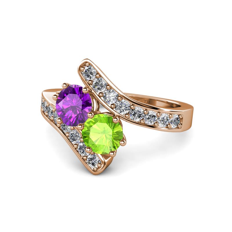 Eleni Amethyst and Peridot with Side Diamonds Bypass Ring 