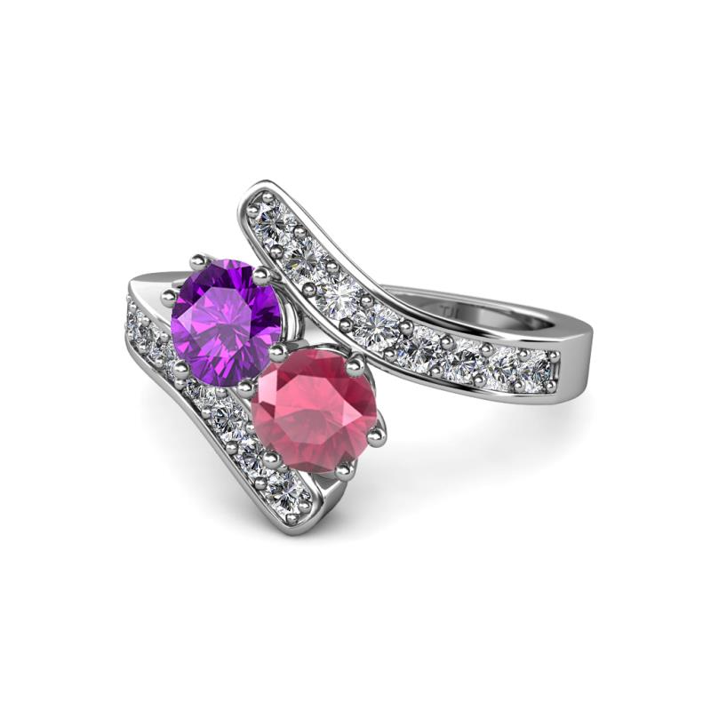 Eleni Amethyst and Rhodolite Garnet with Side Diamonds Bypass Ring 