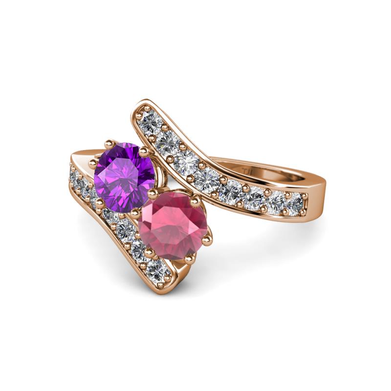 Eleni Amethyst and Rhodolite Garnet with Side Diamonds Bypass Ring 